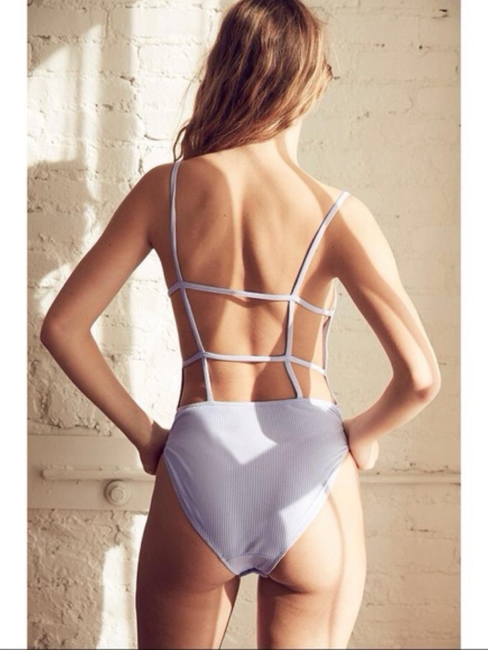 Out From Under Blue Ribbed Strappy Back Snap Bodysuit